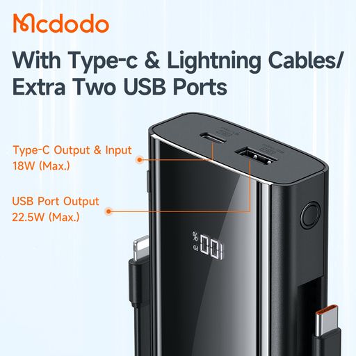 PowerBank McDodo [MC-1161] Noah 22.5W Built-in Cable 10000mAh купити оптом
