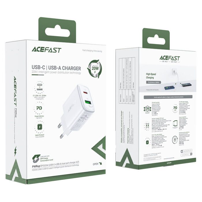 Адаптер Acefast A25 USB-C+USB-A PD 20W купити оптом