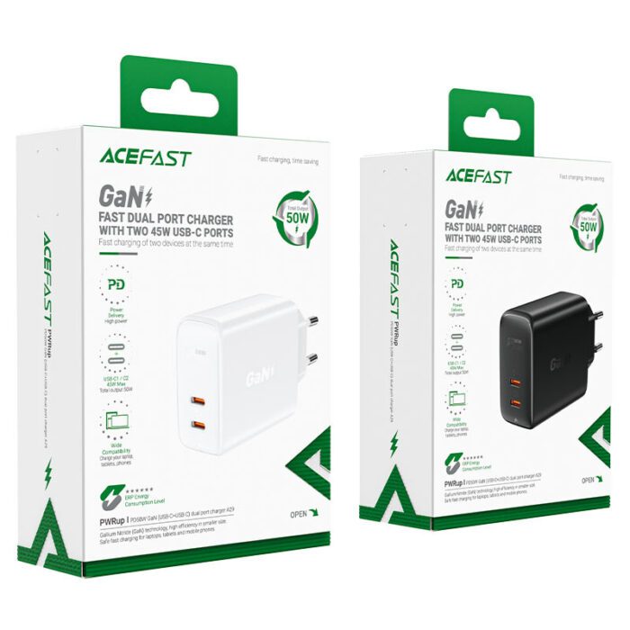 Адаптер Acefast GaN A29 Dual USB-C PD 50W купити оптом