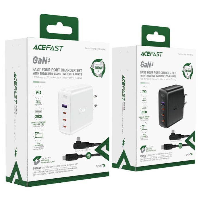 Комплект Acefast A37 адаптер 3xUSB-C + USB-A + кабель USB-C to USB-C 100w купити оптом