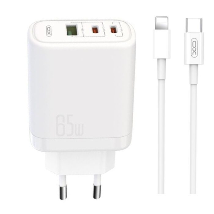 Комплект XO [NB113] адаптер 65w USB-C + USB-A + кабель USB-A to Lightning купити оптом